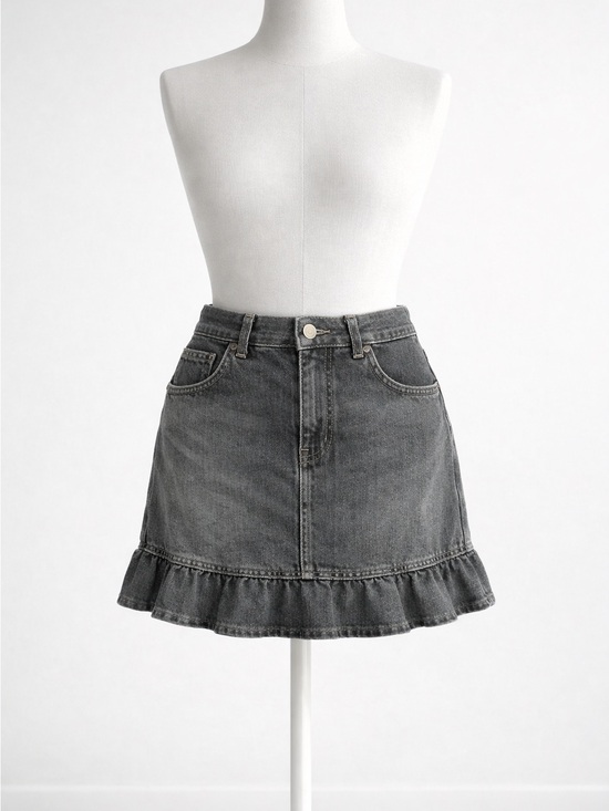 Marc Jacobs Dresses & Skirts - Vtg Y2K Marc Jacobs Denim Mini Skirt Gray Black Ruffle Hem cotton Jean Skirt
